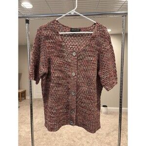 Jones New York Collection Woman Cardigan Plus Sz 1X Crochet Red Pink Gray
